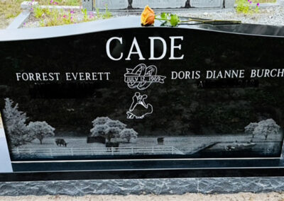 Cade laser etched granite headstone monument